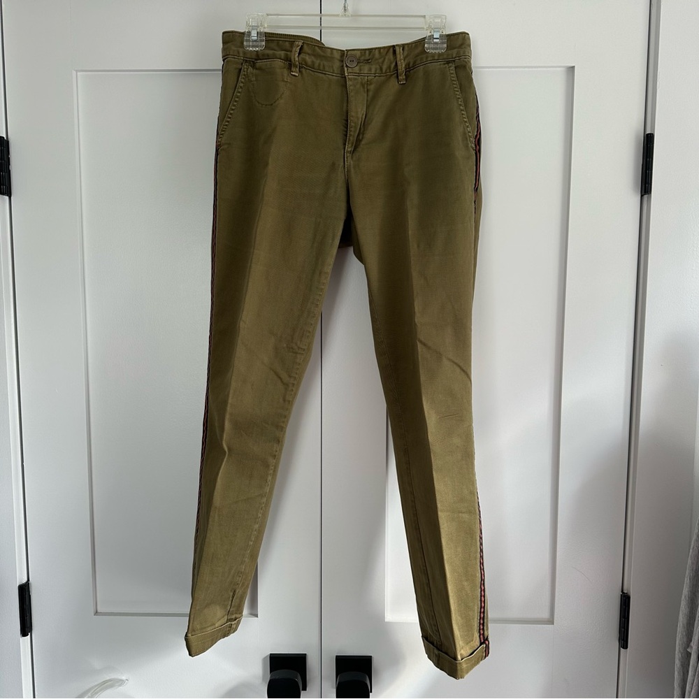 Anthropologie Olive Relaxed Fit Chinos with Side Taping